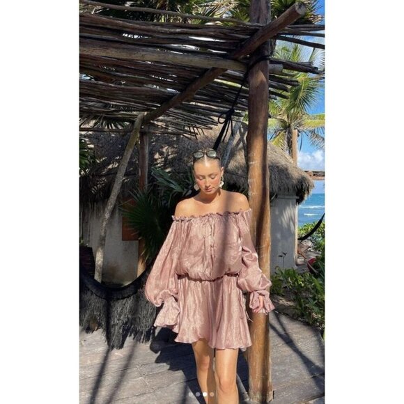 HOUSE OF CB Chaya Off Shoulder Dress in Hazelnut Size Small - Picture 12 of 16